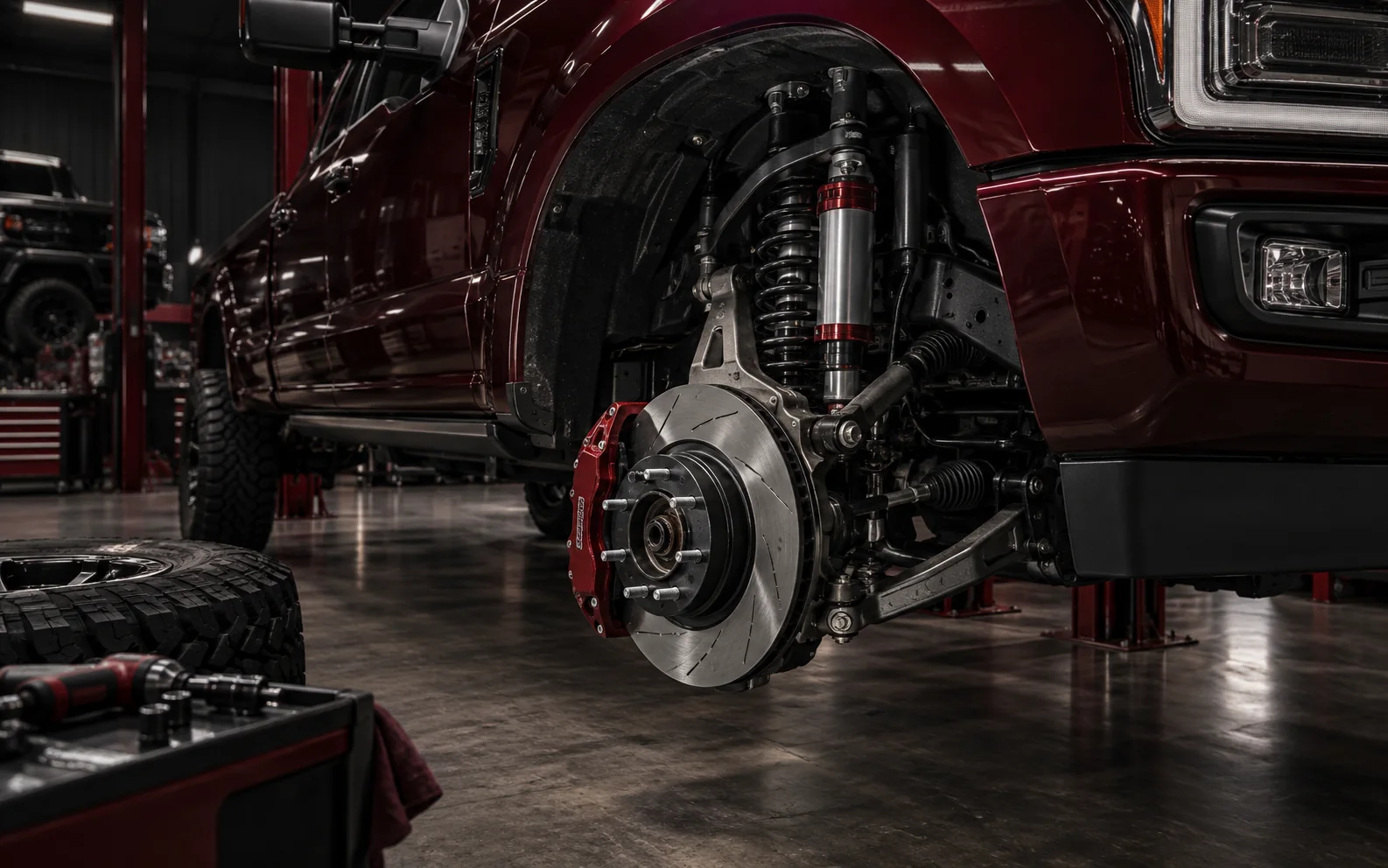 Heavy duty pickup brake and suspension service